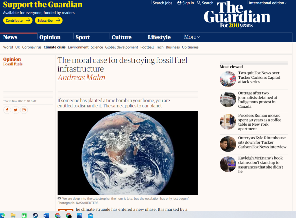 The moral case for destroying fossil fuel infrastructure article screenshot